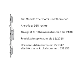 Hakenriegelschloss für Profilzylinder, DIN rechts, Rahmenaußenmaßhöhe < 2100 mm  (631158 / neu 271340) 