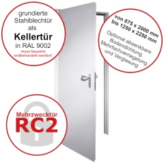 Kellertür - Außen-Sicherheitstür RC2 ab 875 x 2000 bis 1250 x 2250 mm