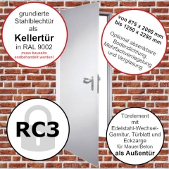 Kellertür - Außen-Sicherheitstür RC3 ab 875 x 2000 bis 1250 x 2250 mm