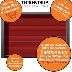 Sektionaltor Teckentrup Woodgrain, Mittelsicke, Trendfarbe wählbar mit Antrieb, 2x Handsender - Größe bis 3750 x 3000 mm