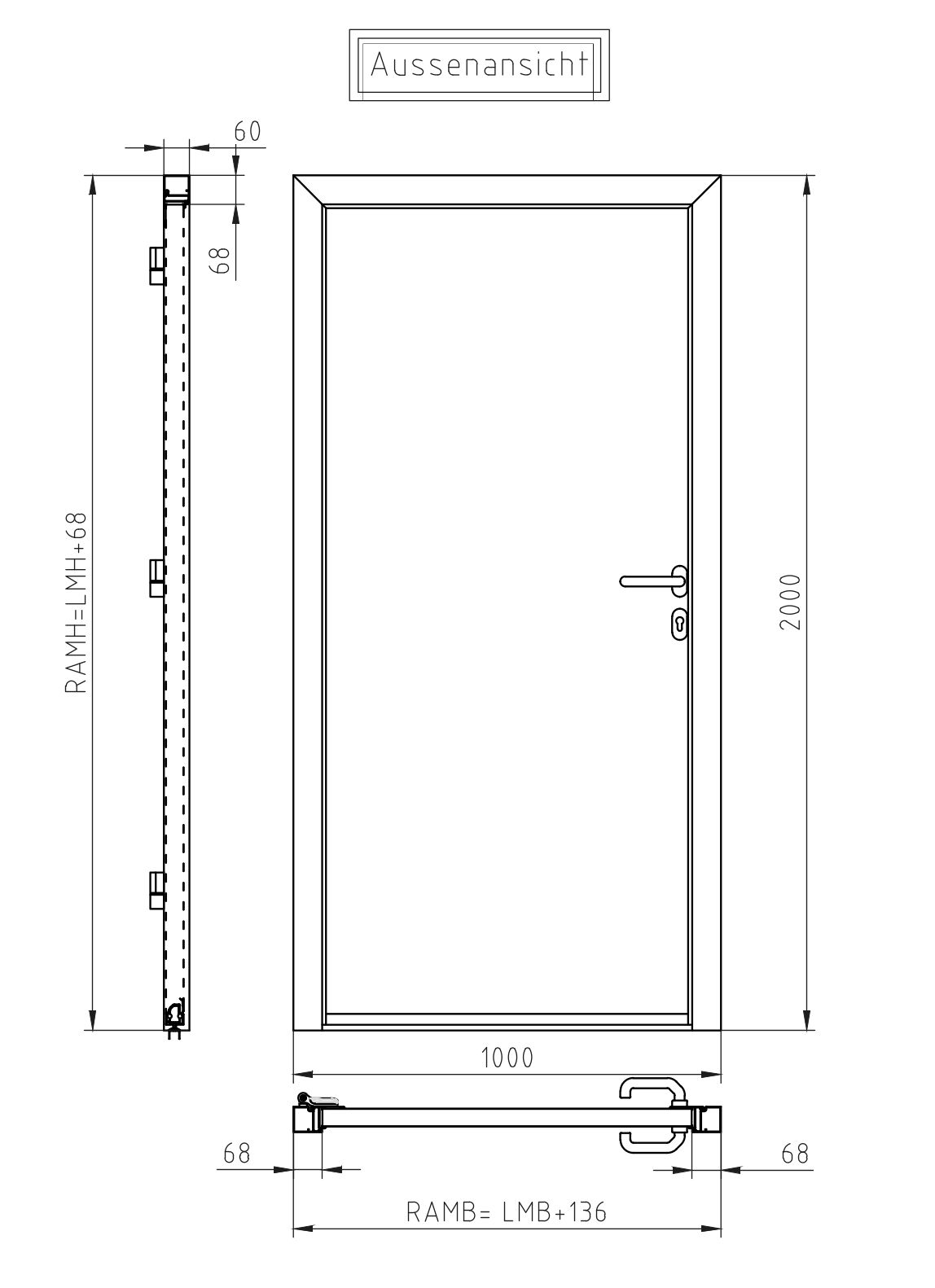technische Zeichnung der Garagennebent&uuml;r NT60