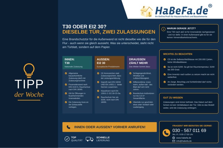 Gegenüberstellung: T30 mit nationaler Zulassung für Innenwände, EI2 30 mit CE-Kennzeichen nach EN 16034 und EN 14351-1 für Außenwände