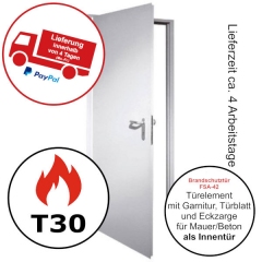 Einflügelige T30 Brandschutztür FSA 42 in der Breite 875 /1000 mm und Höhe wählbar! Kurze Lieferzeit Viele Optionen stehen zur Verfügung!