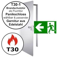 Brandschutztür T30-1 H3 OD als Fluchttür, Breite 1000 mm, Höhe wählbar