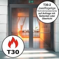 Alu Rohrrahmentür T30 einflügelig bis zu einer Größe von 2500 x 3000mm