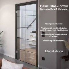Die Basic Glas-Lofttür - BlackEdition - mit ESG Sicherheitsglas - 2 Designs zur Auswahl