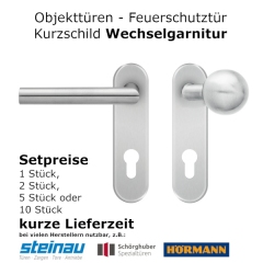 Kurzschildgarnitur aus Edelstahl für Objekttüren, Drücker/Knauf