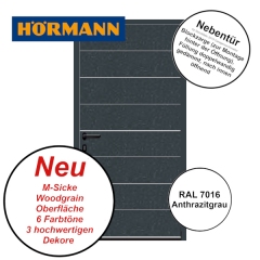Nebentür M-Sicke Woodgrain von Hörmann für Renomatic in RAL 7016 mit Blockzarge