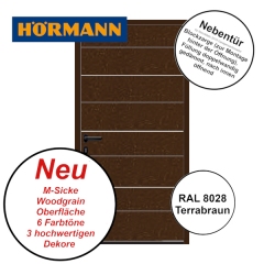 Nebentür M-Sicke Woodgrain von Hörmann für Renomatic in RAL 8028 mit Blockzarge