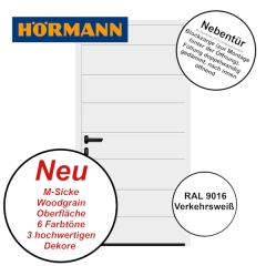 Nebentür M-Sicke Woodgrain von Hörmann für Renomatic in RAL 9016 mit Blockzarge