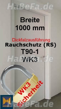 T90-1 H16 WK3 Rauchschutztür, B: 1000 mm, Höhe wählbar, Dickfalz