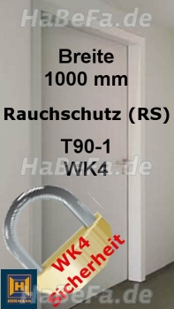 T90-1 H16 WK4 Rauchschutztür, B: 1000 mm, Höhe wählbar