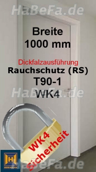 T90-1 H16 WK4 Rauchschutztür, B: 1000 mm, Höhe wählbar, Dickfalz