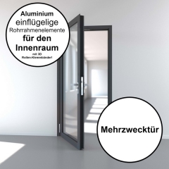 Rohrrahmen-Innentür aus Aluminium mit 6 mm VSG Verglasung, Breite bis 1270 mm, Höhe bis 3000mm