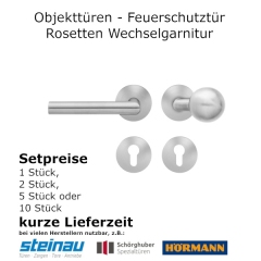 Rosettengarnitur aus Edelstahl für Objekttüren, Drücker/Knauf