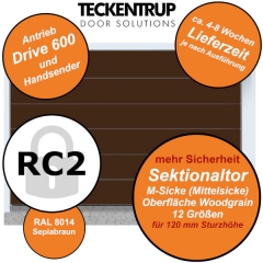 Sektionaltor Teckentrup Woodgrain RAL 8014 Sepiabraun in RC2 Ausführung