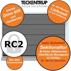 Sektionaltor Teckentrup Woodgrain RAL 9007 Graualuminium in RC2 Ausführung