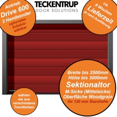Sektionaltor Teckentrup Woodgrain, Mittelsicke, Trendfarbe wählbar mit Antrieb, 2x Handsender - Größe bis 2500 x 3000 mm