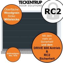 Sektionaltor Teckentrup Woodgrain RAL 7016 Anthrazitgrau in RC2 Ausführung