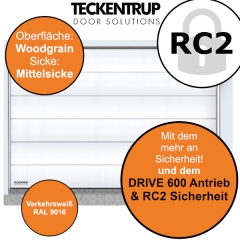 Sektionaltor Teckentrup Woodgrain RAL 9016 Verkehrsweiss in RC2 Ausführung