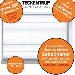 Sektionaltor Teckentrup glatt, Mittelsicke, RAL 9016 mit Antrieb, 2x Handsender - Größe bis 3625 x 3000 mm wählbar