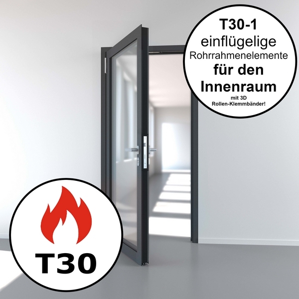 T30-1 einflügelige Brandschutztür Alu Rohrahmenelement Teckentrup für den Innenbereich