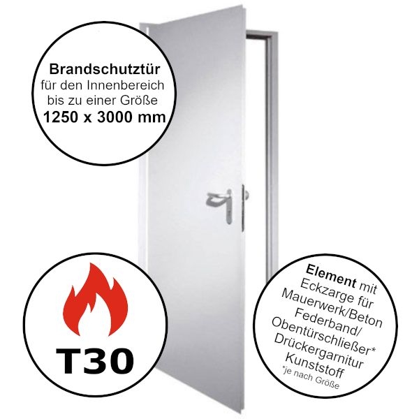 Einflügelige T30 Brandschutztür FSA 62 von Teckentrup in der Breite 1250 mm und Höhe wählbar! Kurze Lieferzeit Viele Optionen stehen zur Verfügung!