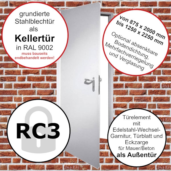 Keller Außentür in RC optional mit Verglasung