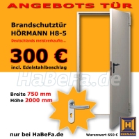 T30-1 H8-5 Brandschutztür, 750 mm x  2000 mm - incl. Edelstahlbeschlag