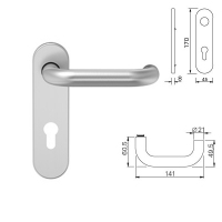 Drücker-Drücker-Garnitur in  U-Form mit Kurzschild in Edelstahl