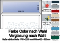 Oberlicht Sondermaß 1251 - 2250 mm, COLOR nach Wahl und Glaseinsatz nach Wahl