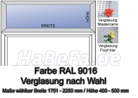 Oberlicht Sondermaß 1251 - 2250 mm, RAL 9016 und Glaseinsatz nach Wahl