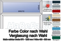 Oberlicht Sondermaß 875 - 1250 mm, COLOR nach Wahl und Glaseinsatz nach Wahl